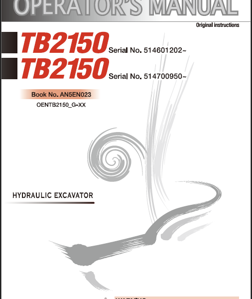 Takeuchi TB2150 Hydraulic Excavator Operators Manual (AN5EN023)