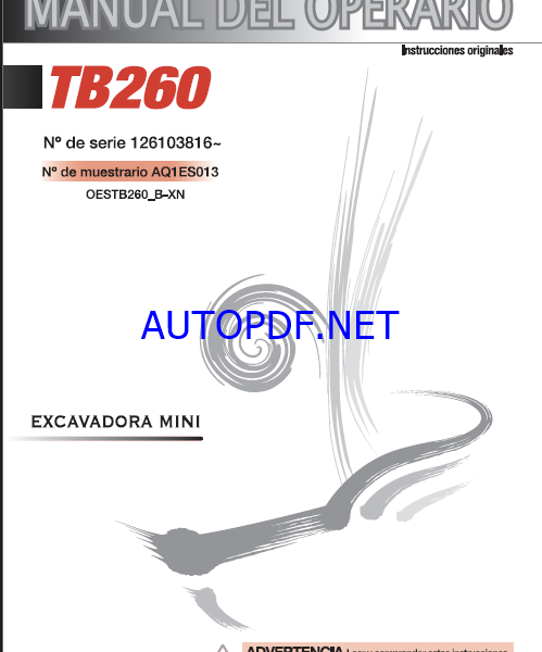 Takeuchi OPERATORS MANUAL TB260 AQ1ES013 SN 126103816-(SPANISH)