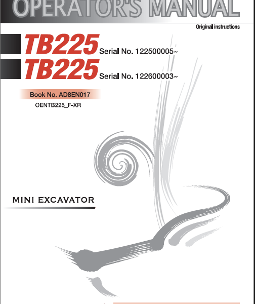 Takeuchi TB225 Mini Excavator Operators Manual (AD8EN017)