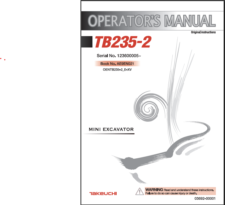Takeuchi TB235-2 Mini Excavator Operators Manual (AE9EN021)