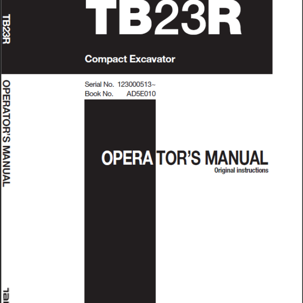 Takeuchi TB23R Compact Excavator Operators Manual (AD5E010)