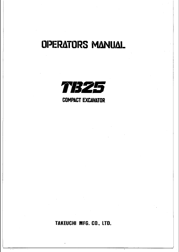 Takeuchi TB25 Compact Excavator Operators Manual