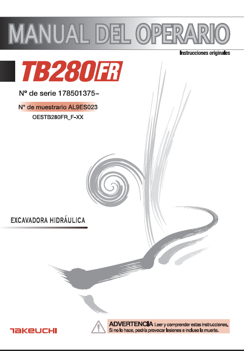 Takeuchi OPERATORS MANUAL TB280FR AL9ES023 SN 178501375-(SPANISH)