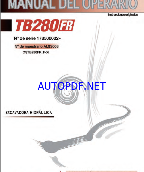 Takeuchi OPERATORS MANUAL TB280FR AL9S008 SN 178500002-(SPANISH)
