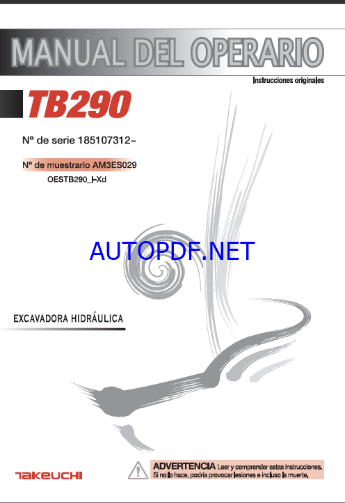 Takeuchi OPERATORS MANUAL TB290 AM3ES029 SN 185107312-(SPANISH)