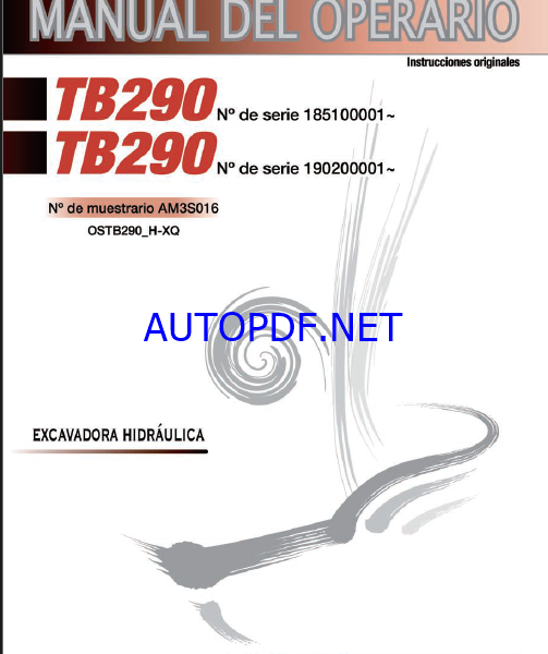 Takeuchi OPERATORS MANUAL TB290 AM3S016 SN 185100001-(SPANISH)