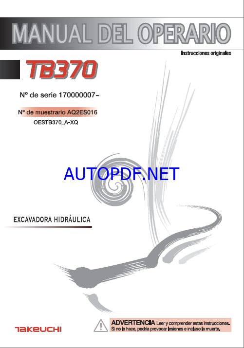 Takeuchi OPERATORS MANUAL TB370 AQ2ES016 SN 170000007-(SPANISH)