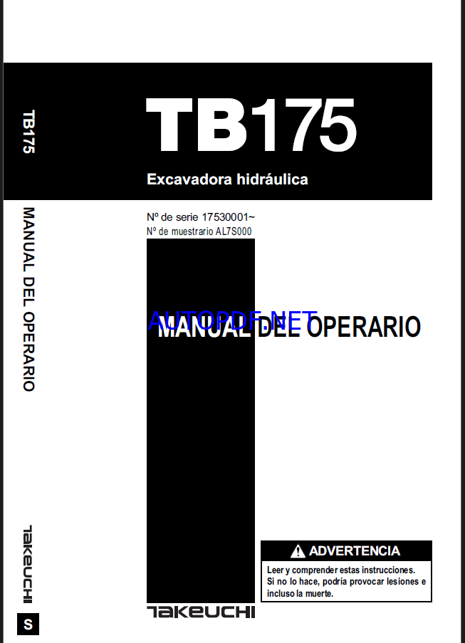 Takeuchi OPERATORS MANUAL TB175 AL7S000 SN 17530001- (SPANISH)