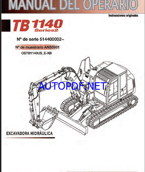 Takeuchi OPERATORS MANUAL TB1140-2 AN3S901 SN 514400002-(SPANISH)