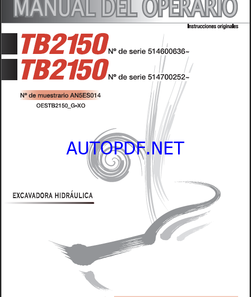 Takeuchi OPERATORS MANUAL TB2150 AN5ES014 SN 514600636-(SPANISH)
