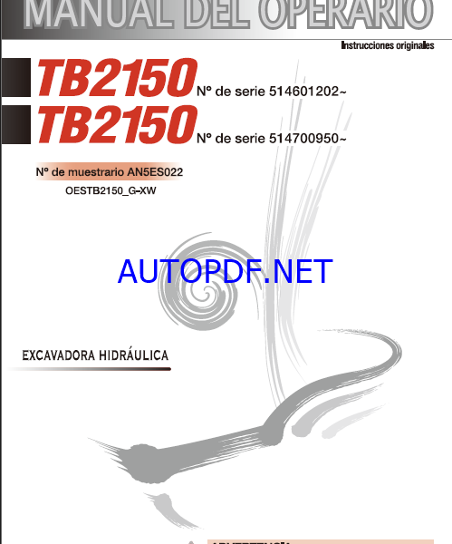 Takeuchi OPERATORS MANUAL TB2150 AN5ES022 SN 514601202-(SPANISH)