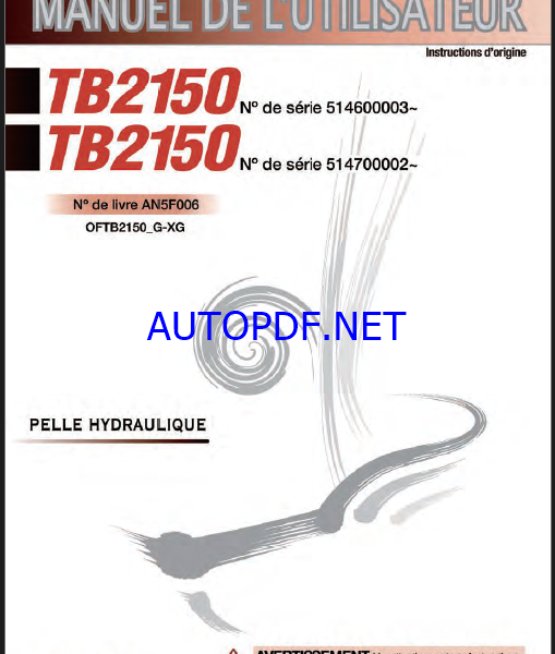 Takeuchi OPERATORS MANUAL TB2150 AN5F006 SN 514600003-(FRENCH)