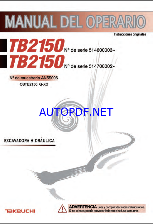 Takeuchi OPERATORS MANUAL TB2150 AN5S006 SN 514600003-(SPANISH)