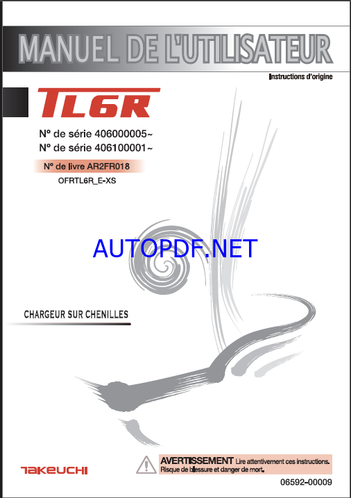 Takeuchi OPERATORS MANUAL TL6R AR2FR018 SN 406000005-(FRENCH)