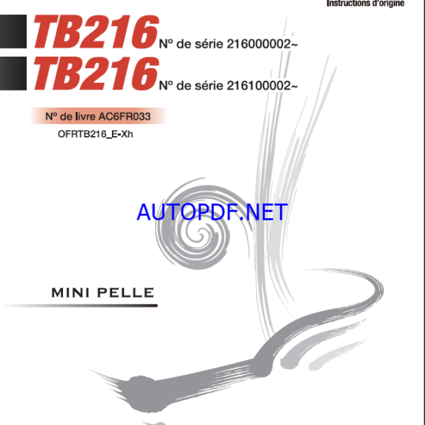 Takeuchi OPERATORS MANUAL TB216 AC6FR033 SN 216100002-(FRENCH)