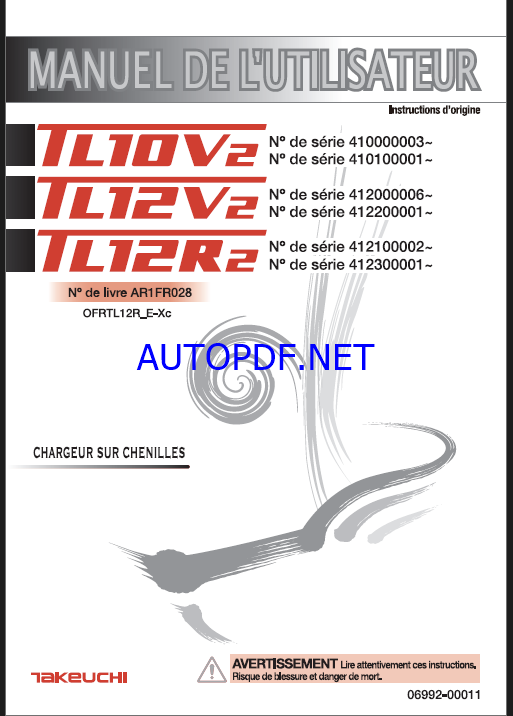 Takeuchi OPERATORS MANUAL TL10V2-TL12V2-TL12R2 AR1FR028 (FRENCH)