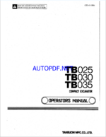 Takeuchi TB020, TB030, TB035 Compact Excavator Operators Manual (OE3-313E0)