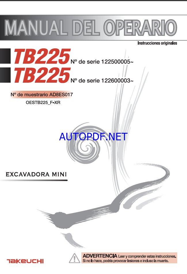Takeuchi OPERATORS MANUAL TB225 AD8ES017 SN 122600003-(SPANISH) (1)