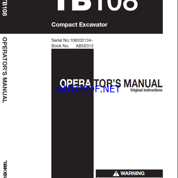 Takeuchi TB108 Compact Excavator Operators Manual (AB5E012)