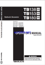 Takeuchi TB138FR, TB153FR, TB180FR Hydraulic Excavator Operators Manual (AJ3EN018)