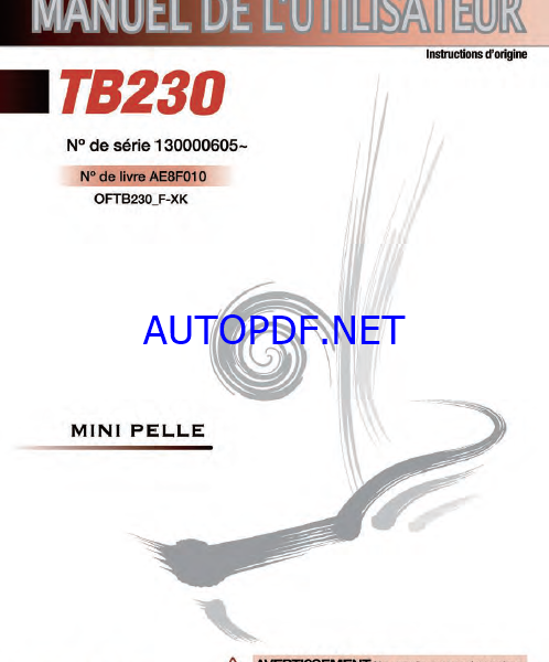Takeuchi OPERATORS MANUAL TB230 AE8F010 SN 130000605-(FRENCH)