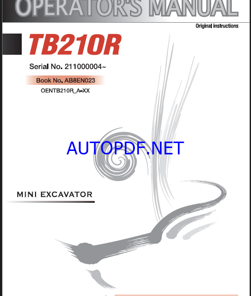 Takeuchi TB210R Mini Excavator Operators Manual (AB8EN023)