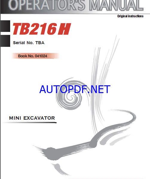 Takeuchi TB216H Mini Excavator Operators Manual