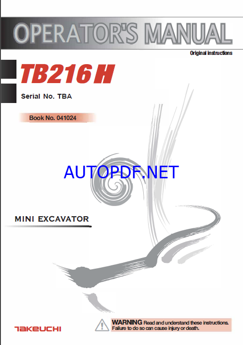 Takeuchi TB216H Mini Excavator Operators Manual