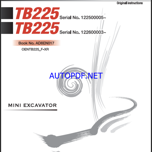 Takeuchi TB225 Mini Excavator Operators Manual (AD8EN017)