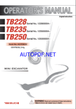 Takeuchi TB228, TB235, TB250 Mini Excavator Operators Manual (AG7EN032)