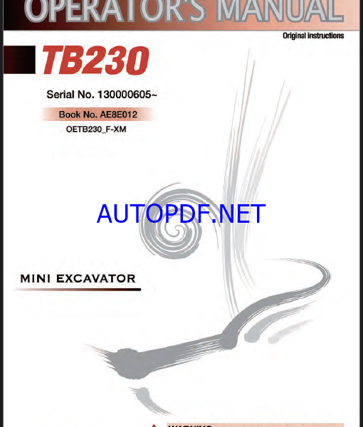 Takeuchi TB230 Mini Excavator Operators Manual (AE8E012)