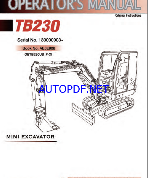 Takeuchi TB230 Mini Excavator Operators Manual (AE8E908)