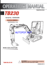 Takeuchi TB230 Mini Excavator Operators Manual (AE8EN916)