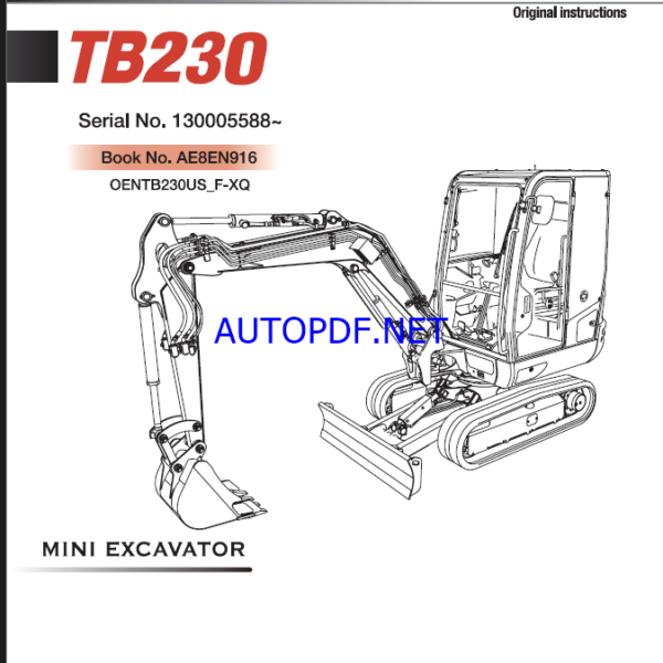 Takeuchi TB230 Mini Excavator Operators Manual (AE8EN916)