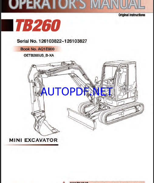 Takeuchi TB260 Mini Excavator Operators Manual (AQ1E900)