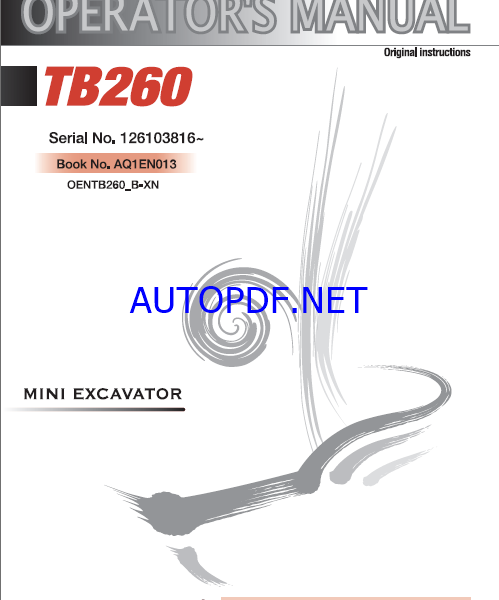 Takeuchi TB260 Mini Excavator Operators Manual (AQ1EN013)