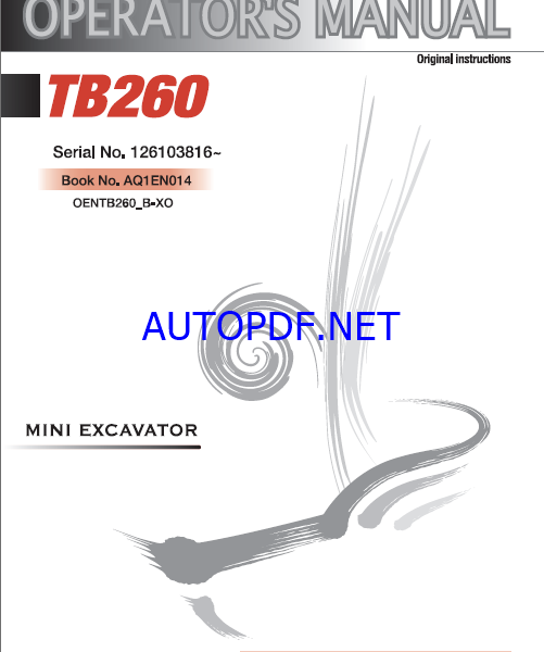 Takeuchi TB260 Mini Excavator Operators Manual (AQ1EN014)