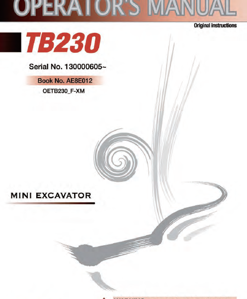 Takeuchi TB230 Mini Excavator Operators Manual (AE8E012)