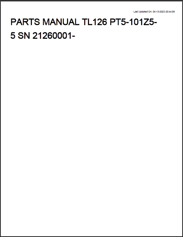 Takeuchi TL216 Track Loader Parts Manual (PT5-101Z5-5)