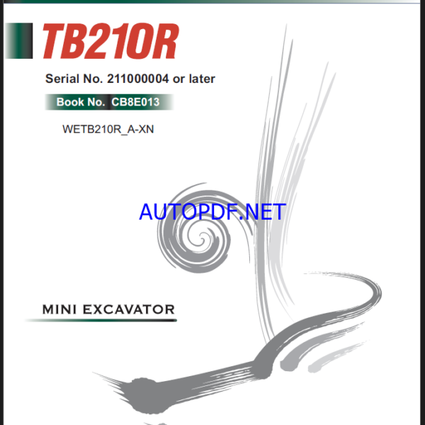 Takeuchi TB210R Mini Excavator Workshop Manual (CB8E013)