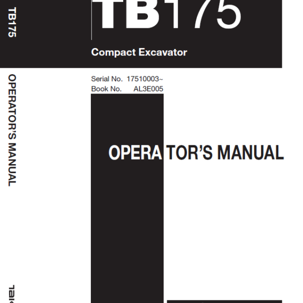 Takeuchi TB175 Compact Excavator Operators Manual (AL3E005)