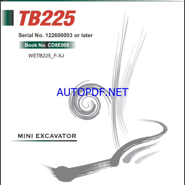 Takeuchi TB225 Mini Excavator Workshop Manual (CD8E009)