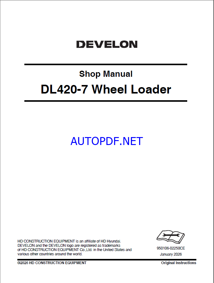 Develon DL420-7 Wheel Loader Shop Manual (950106-02250)