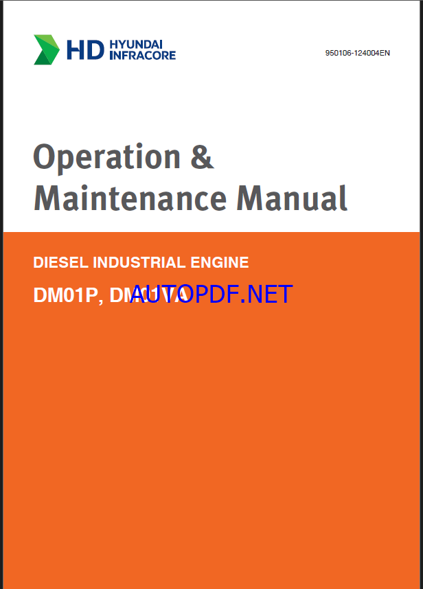 Develon DM01P, DM01VA Diesel Industrial Engine Operation and Maintenance Manual (950106-124004EN)