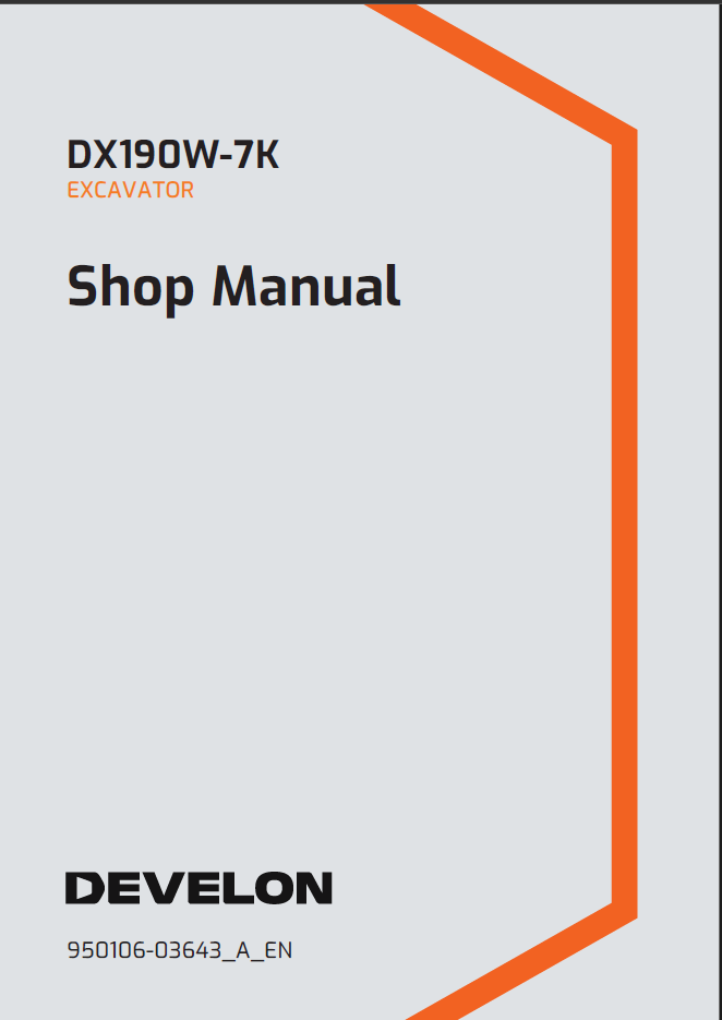 Develon DX190W-7K Wheeled Excavator Shop Manual (950106-03643_A_EN)