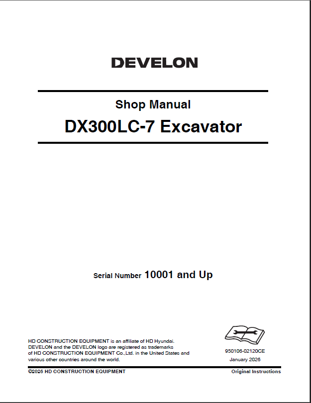 Develon DX300LC-7 Crawler Excavator Shop Manual (950106-02120CE)