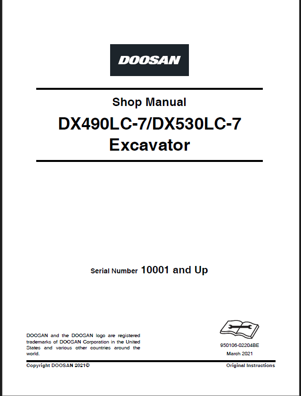 Develon DX530LC-7 Crawler Excavator Shop Manual (950106-02204BE)