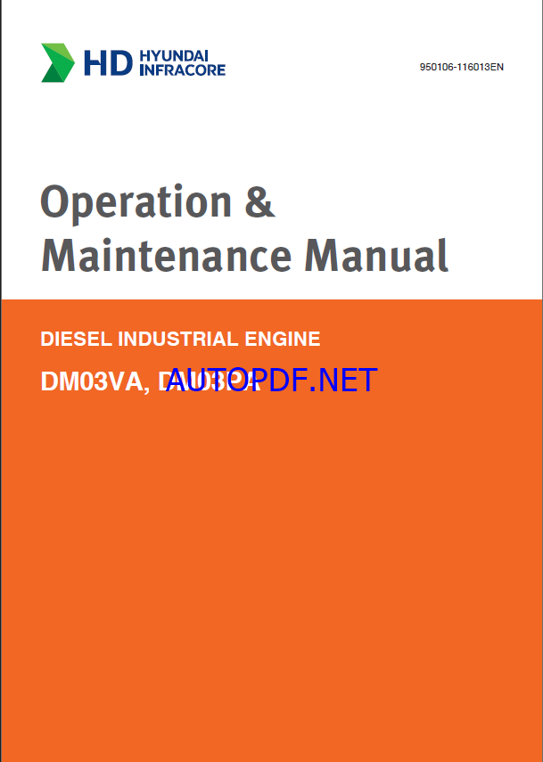 Develon DM03VA, DM03PA Diesel Industrial Engine Operation and Maintenance Manual (950106-116013EN)
