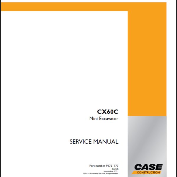 Case CX60C Mini Excavator Service Manual (91751777) (November 2021)