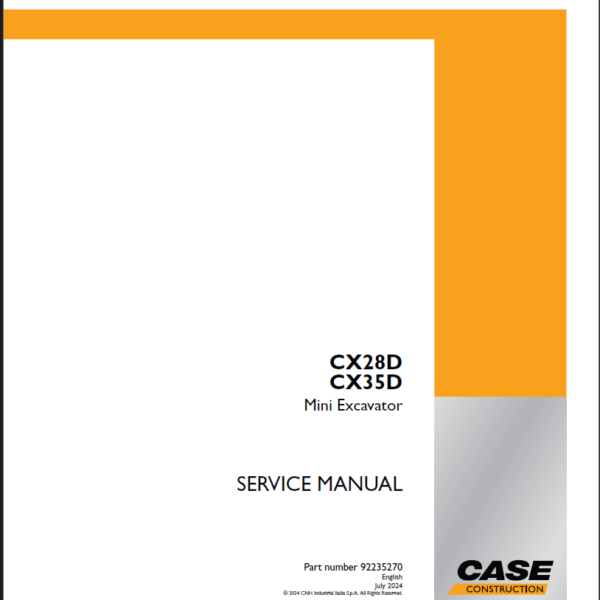 Case CX28D, CX35D Mini Excavator Service Manual (92235270) (July 2024)